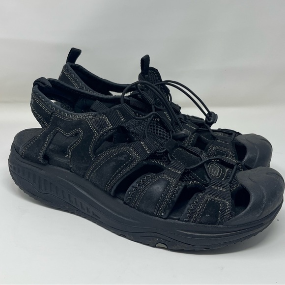 Men’s Skechers SHAPE -UPS Black Lace Lock Textile Leather Upper Sandals Sz 10.5 - Picture 1 of 7
